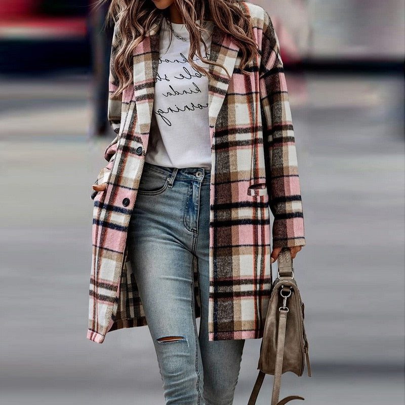 Checked Jacket with Long Sleeves for Women
