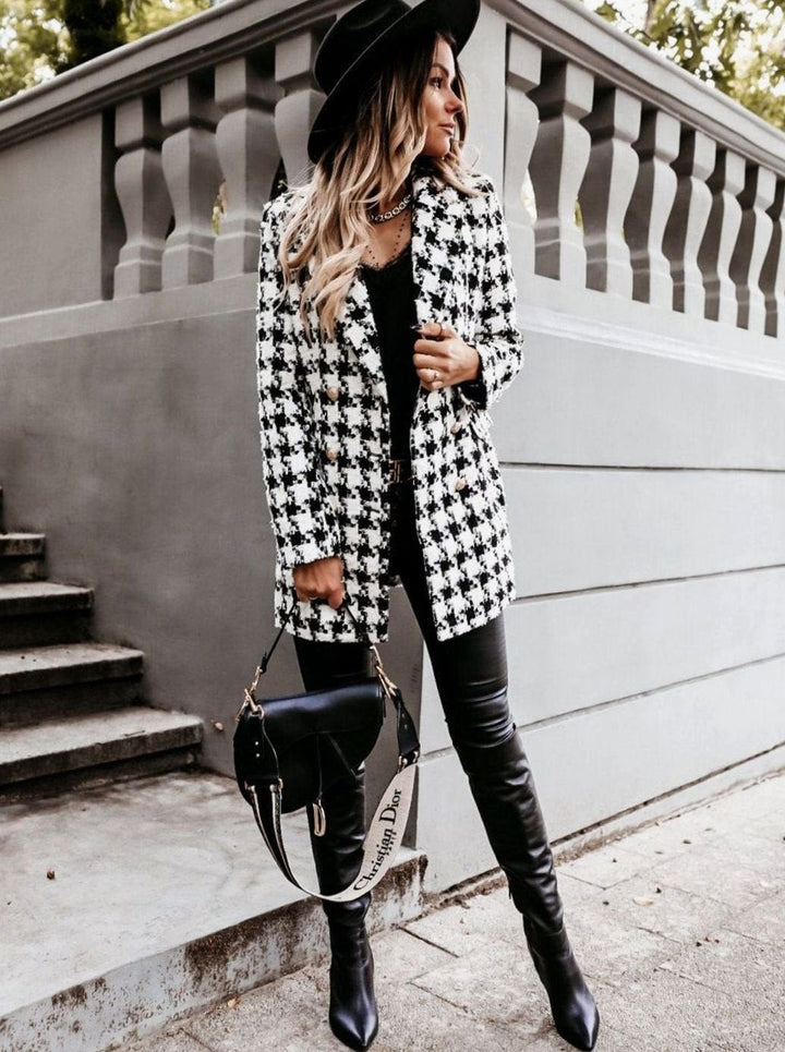 Anna | Checked Tweed Trench Coat for Women Tailored Winter Jacket Buttons