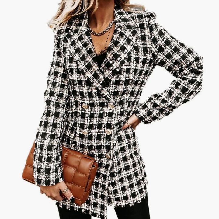 Anna | Checked Tweed Trench Coat for Women Tailored Winter Jacket Buttons