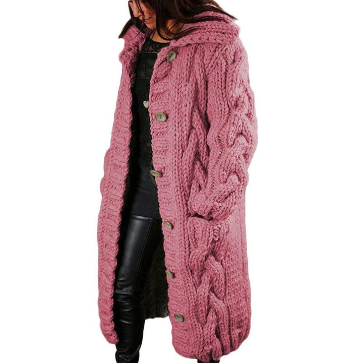 Cable Knit Long Cardigan with Hood for Women