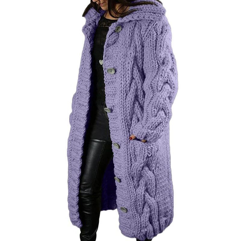 Cable Knit Long Cardigan with Hood for Women