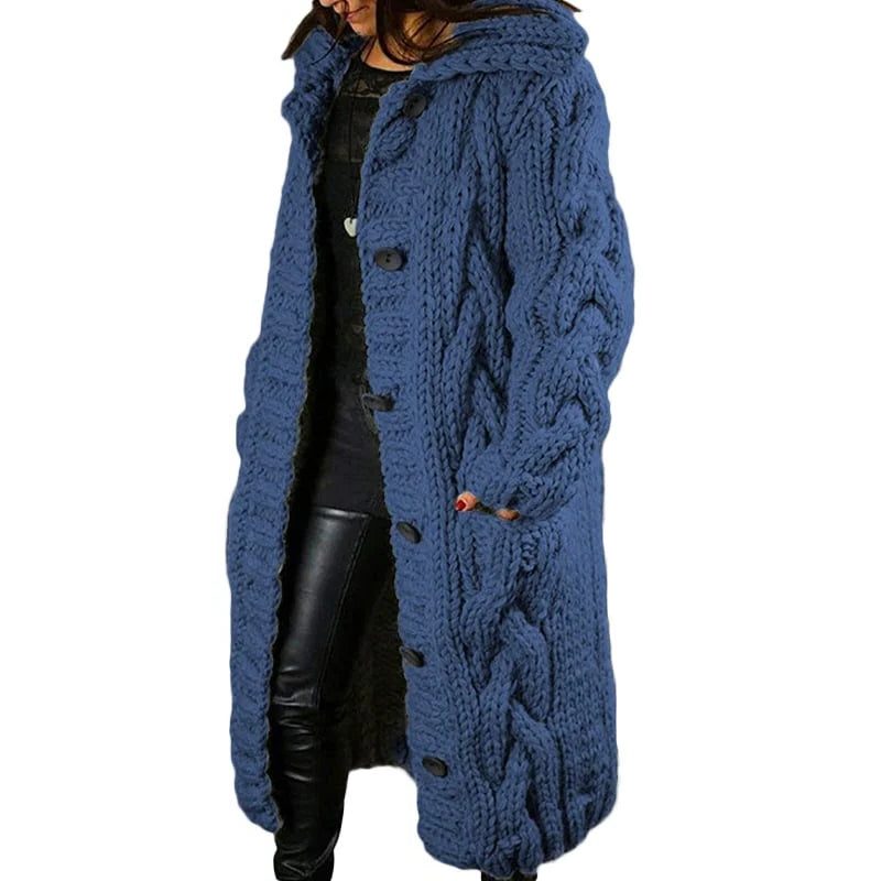 Cable Knit Long Cardigan with Hood for Women