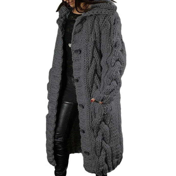 Cable Knit Long Cardigan with Hood for Women