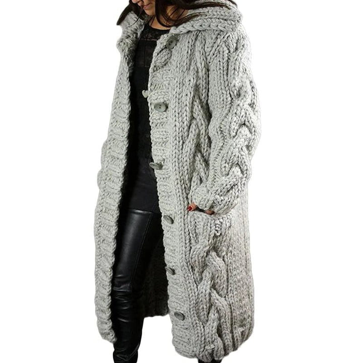 Cable Knit Long Cardigan with Hood for Women