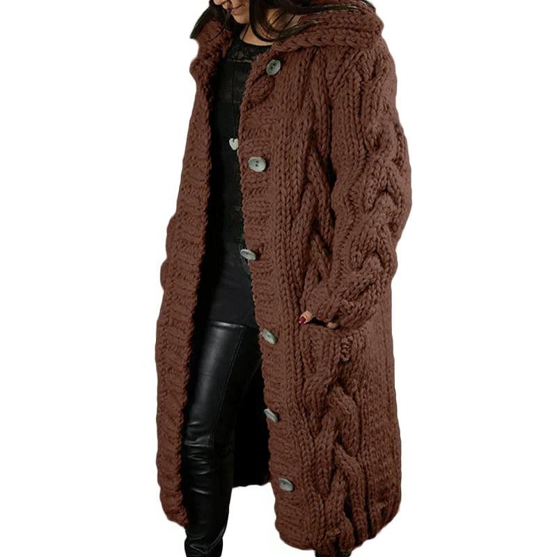 Cable Knit Long Cardigan with Hood for Women