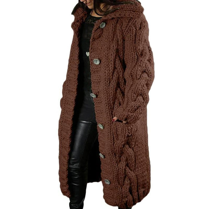 Cable Knit Long Cardigan with Hood for Women