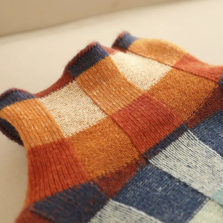 Checked Sweater with Round Neck for Women