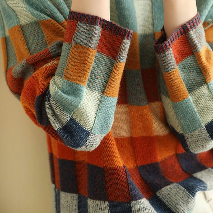 Checked Sweater with Round Neck for Women