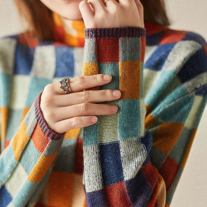 Checked Sweater with Round Neck for Women