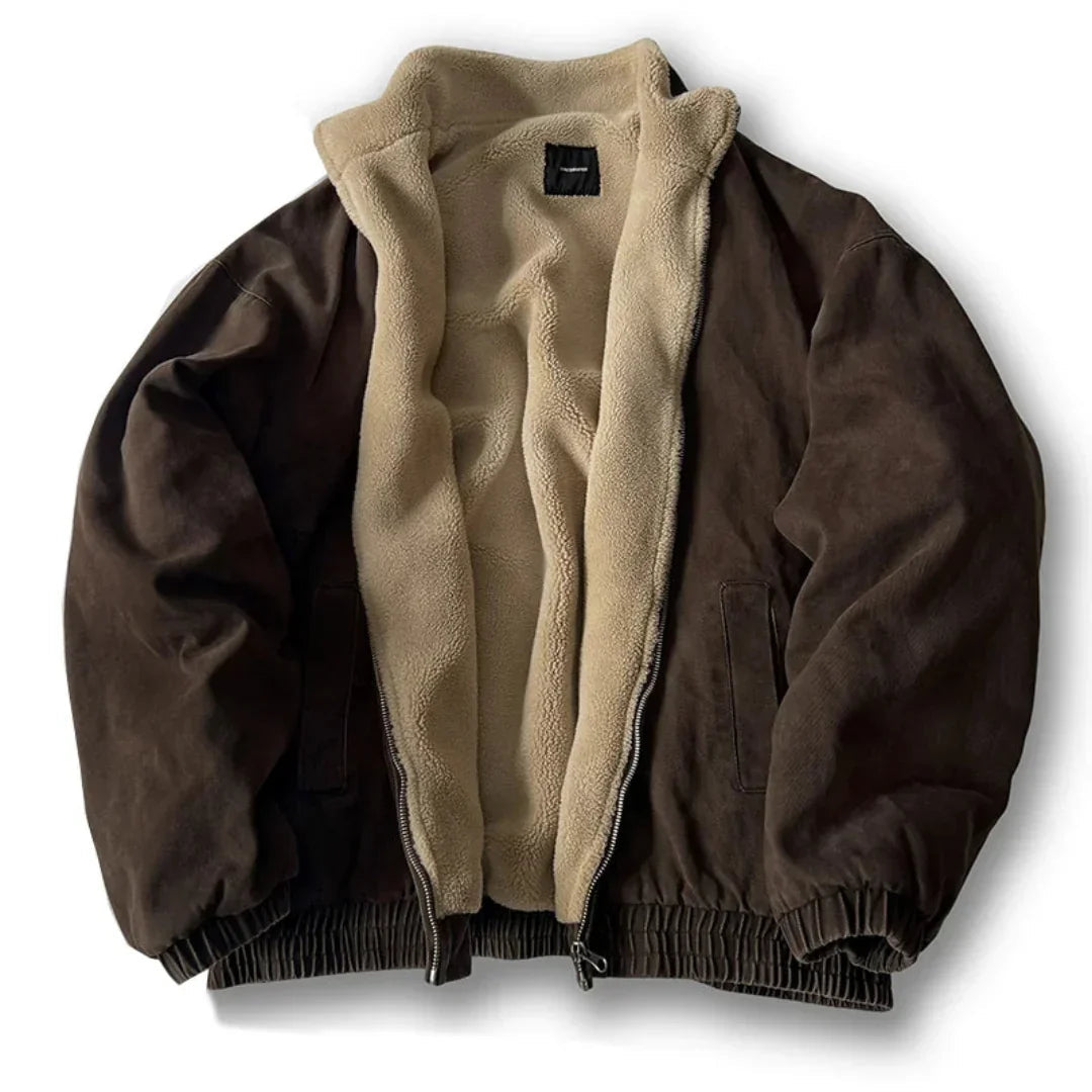 Insulated Men's Bomber Jacket with Stand-Up Collar and Teddy Lining