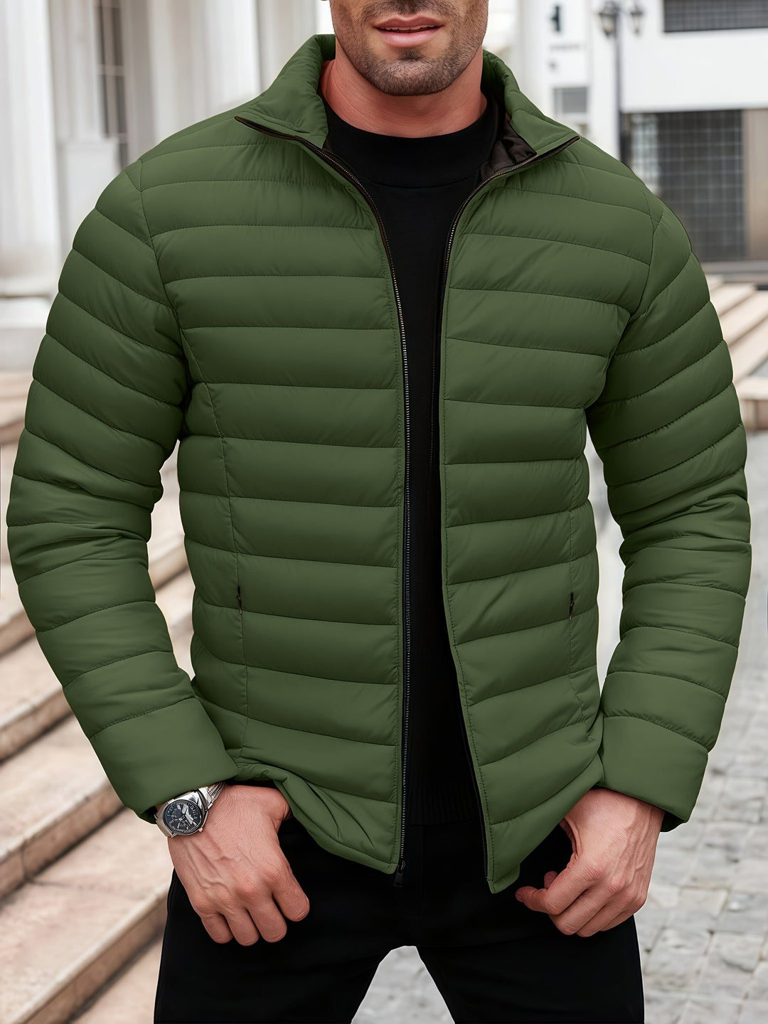 Padded Mid Jacket with Zipper for Men