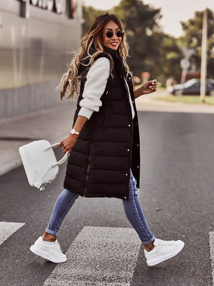 Padded Long Jacket with Zipper for Women