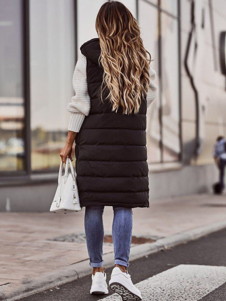 Padded Long Jacket with Zipper for Women