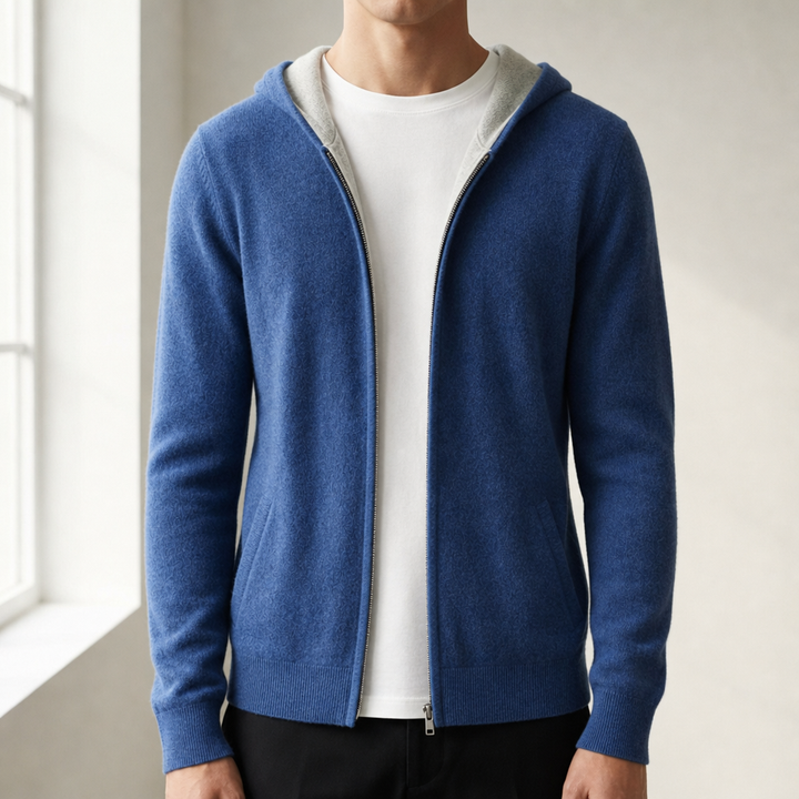 Men's Hooded Zip-Up Knit Vest with Long Sleeves - Elena Harper