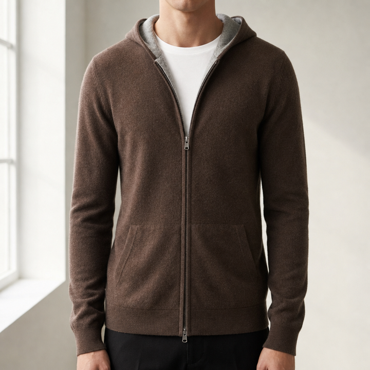 Men's Hooded Zip-Up Knit Vest with Long Sleeves - Elena Harper