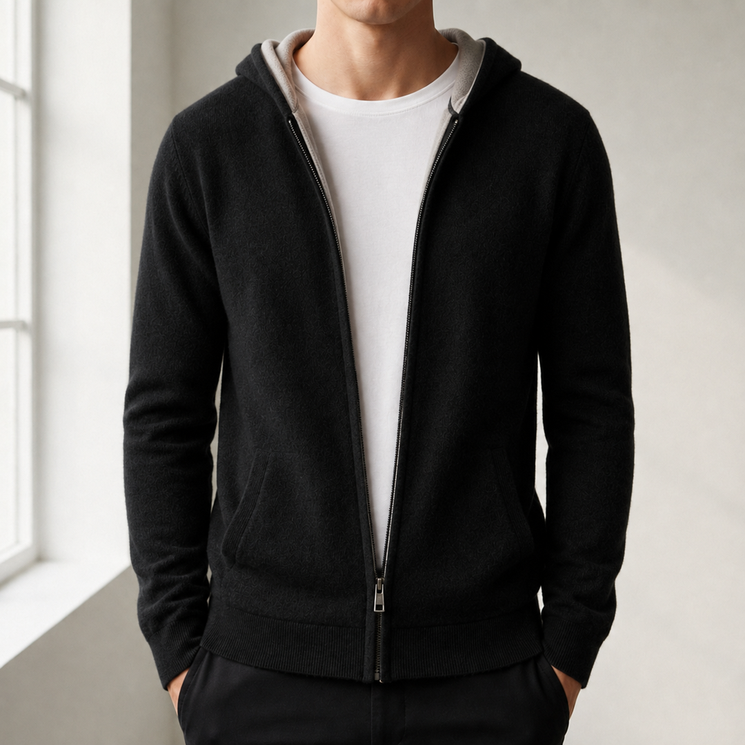 Men's Hooded Zip-Up Knit Vest with Long Sleeves - Elena Harper