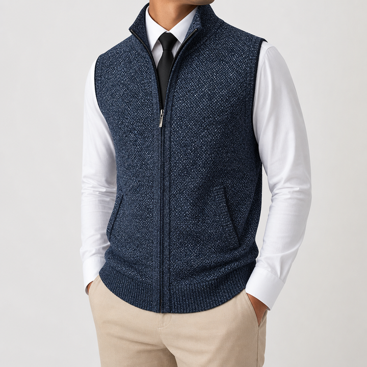 Men's Zip Knit Gilet without Sleeves with High Collar - Elena Harper