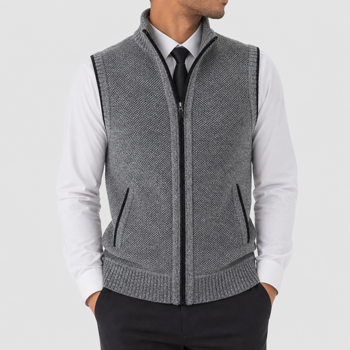 Men's Zip Knit Gilet without Sleeves with High Collar - Elena Harper