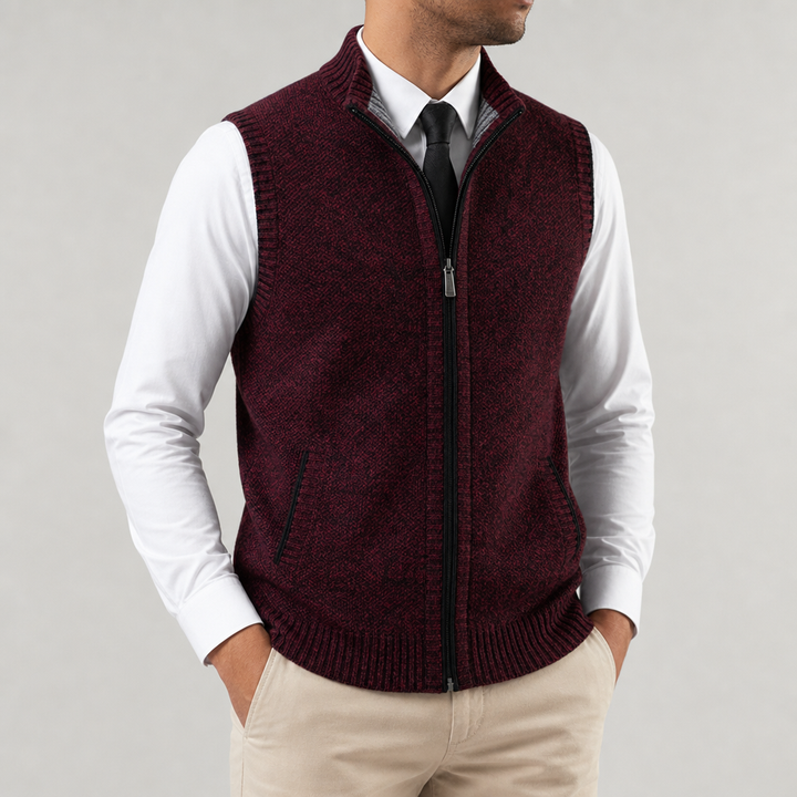 Men's Zip Knit Gilet without Sleeves with High Collar - Elena Harper