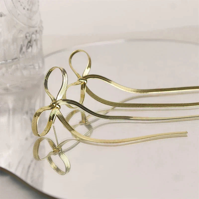 Gisselle Elegant Chain Bow Earrings, view 8 - Elena Harper