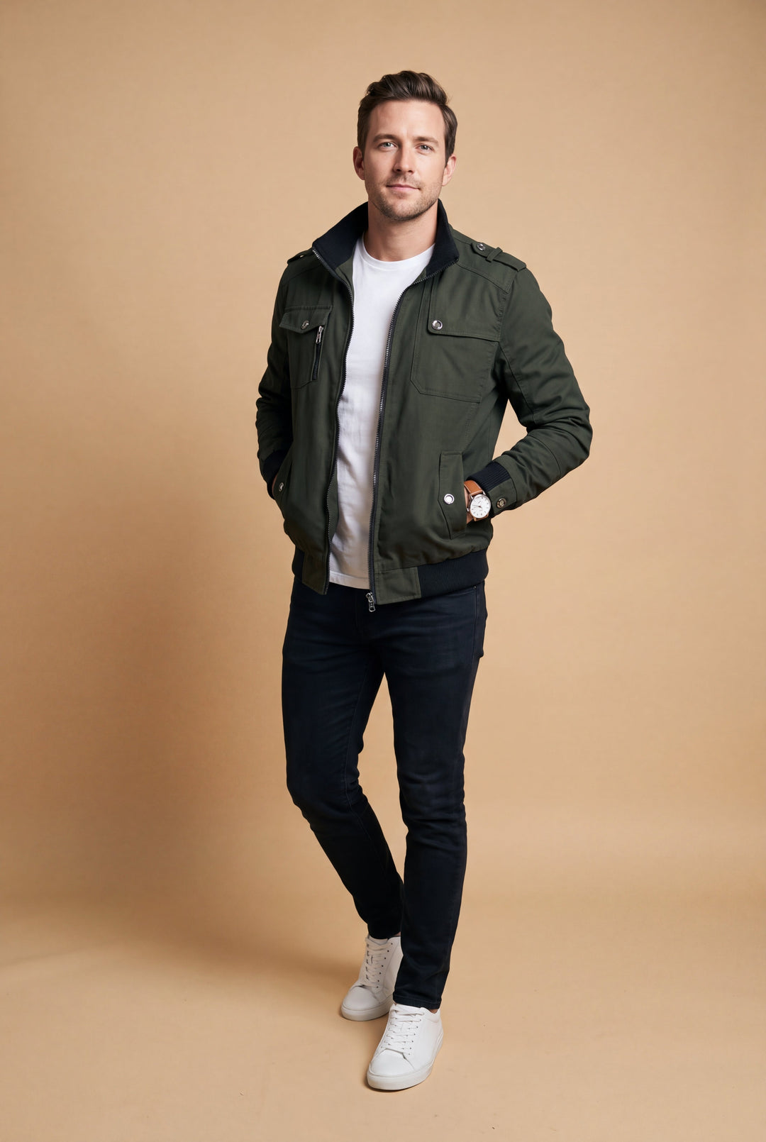 Men's Lightweight Bomber Jacket with Zipper