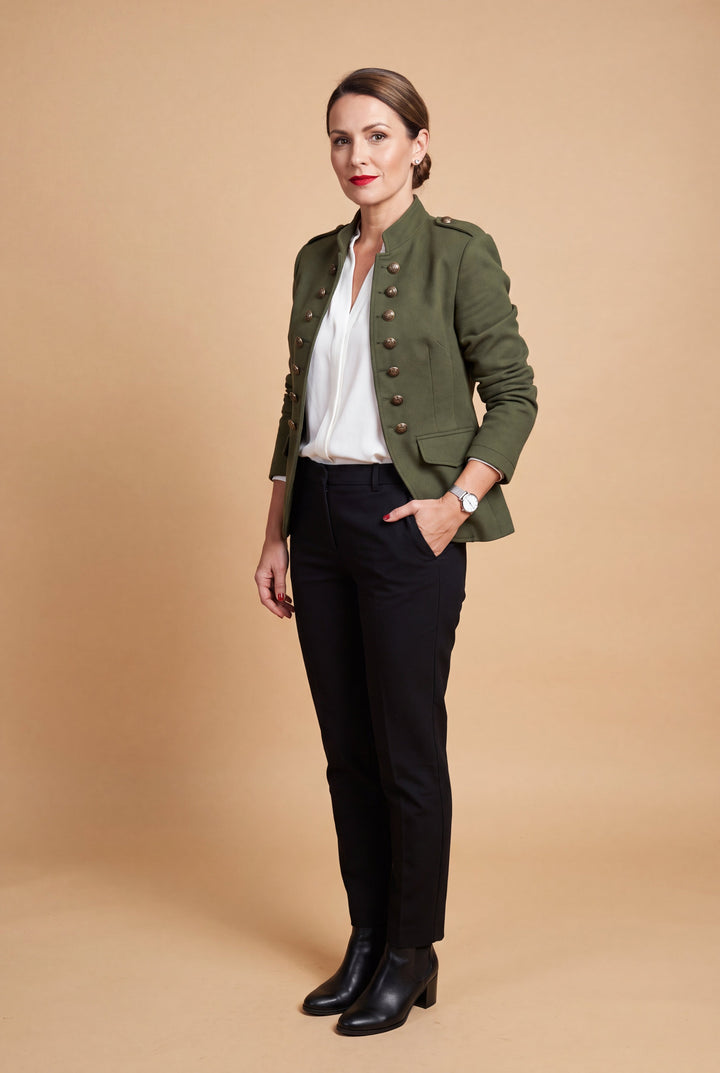 Women's Blazer Military Style Structured with High Collar
