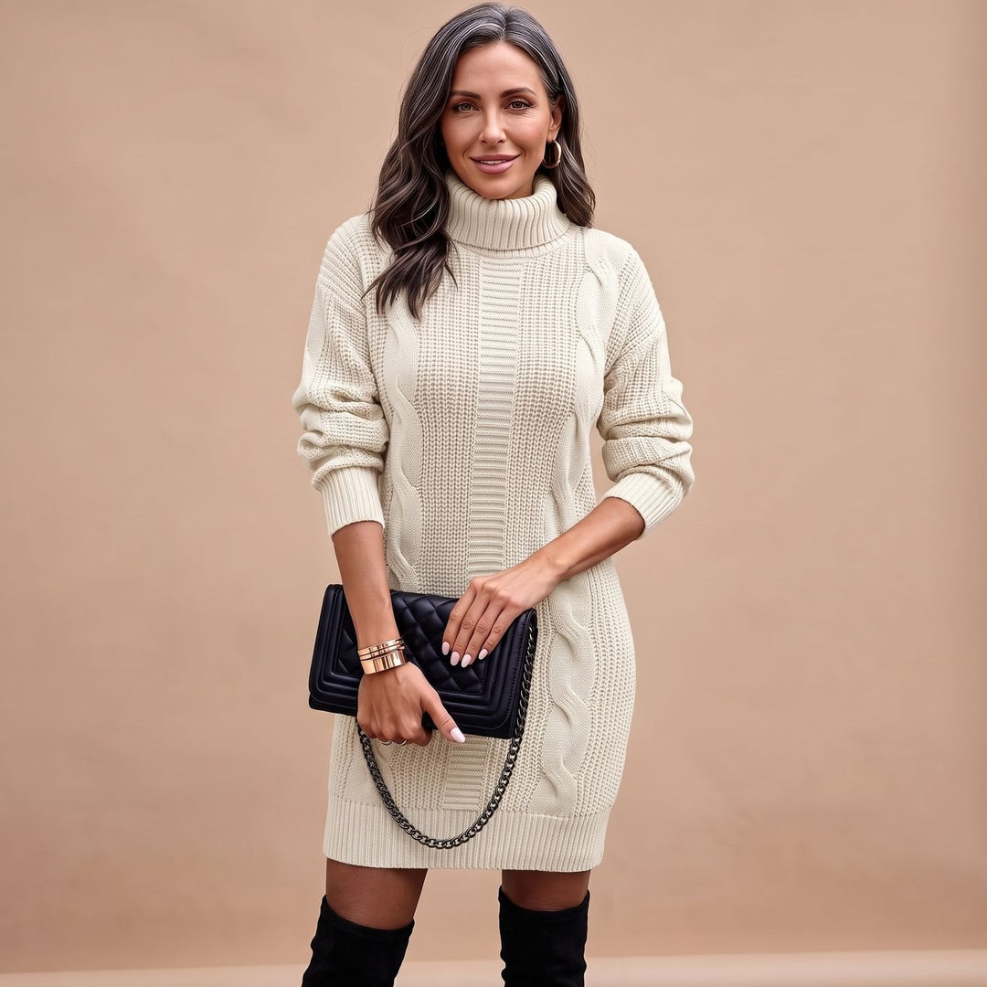 Grevind Women's Knitted Dress with Turtleneck Midi, view 10 - Elena Harper
