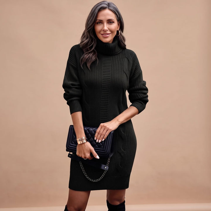 Grevind Women's Knitted Dress with Turtleneck Midi, view 3 - Elena Harper