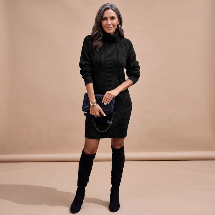 Grevind Women's Knitted Dress with Turtleneck Midi, view 4 - Elena Harper