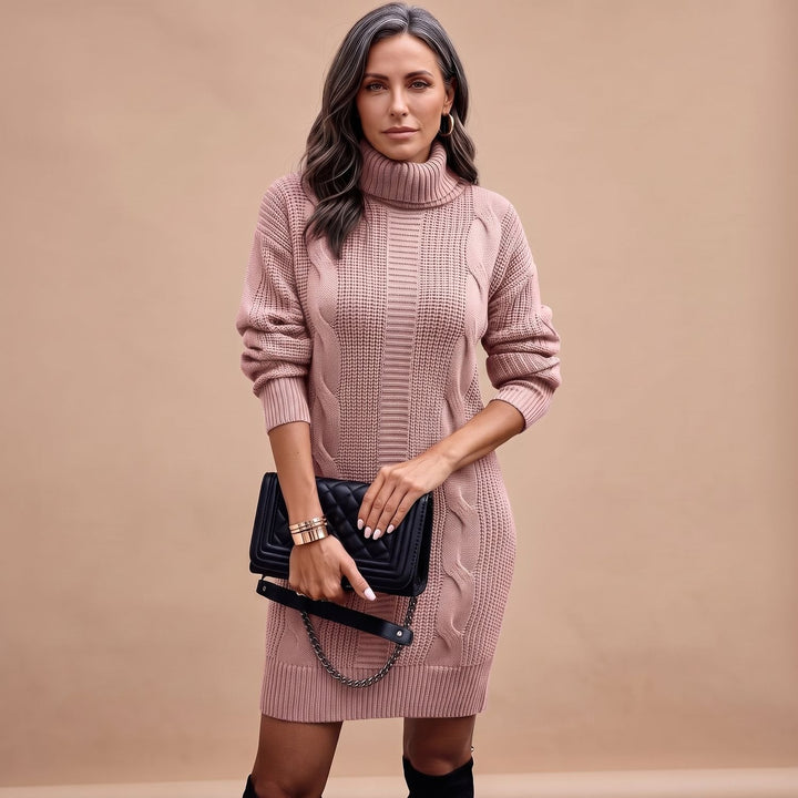 Grevind Women's Knitted Dress with Turtleneck Midi, view 5 - Elena Harper