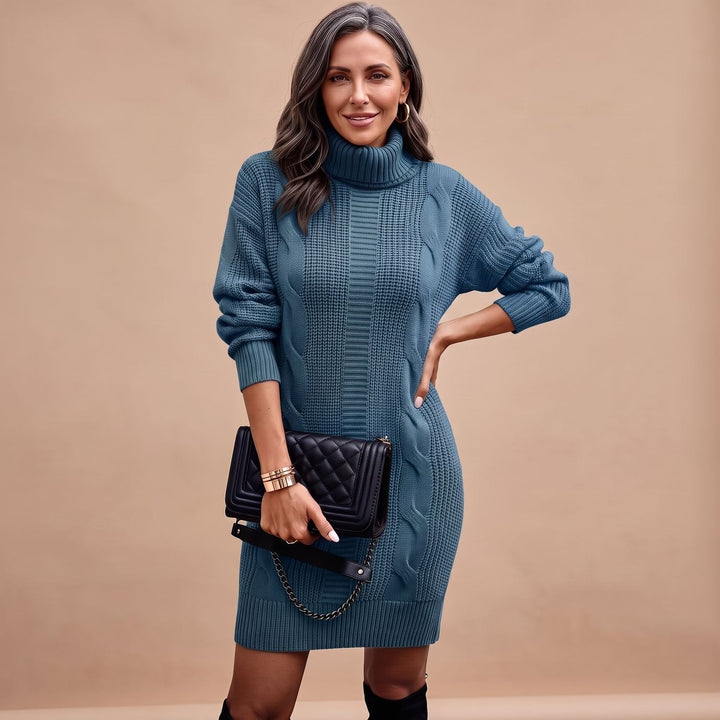 Grevind Women's Knitted Dress with Turtleneck Midi, view 7 - Elena Harper