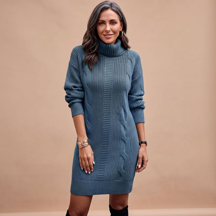 Grevind Women's Knitted Dress with Turtleneck Midi, view 8 - Elena Harper