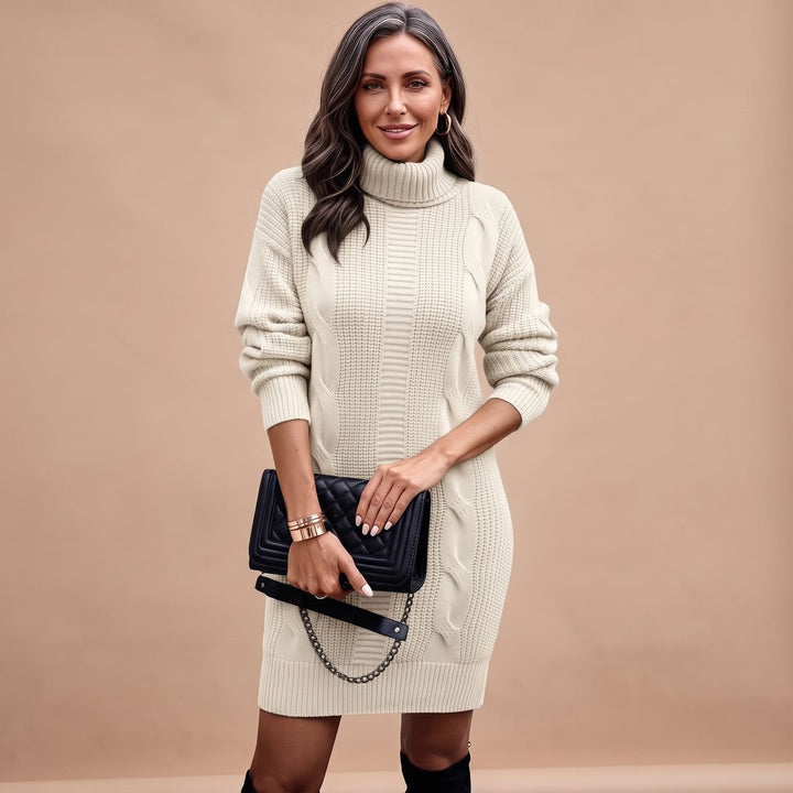 Grevind Women's Knitted Dress with Turtleneck Midi, view 9 - Elena Harper