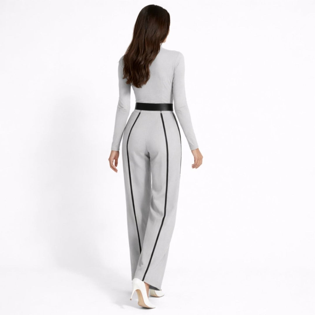 Chic Tailored Women's Jumpsuit with Collar and Wide Legs, view 3 - Elena Harper