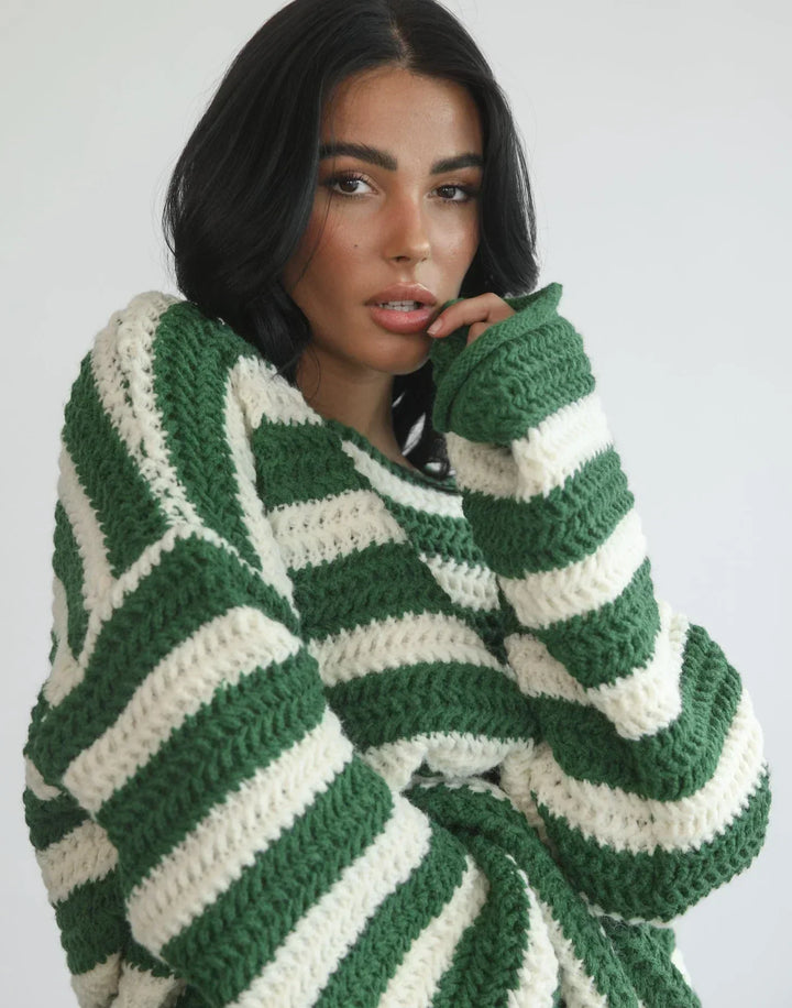 Guldris Women's Striped Oversized Knit Sweater - Elena Harper
