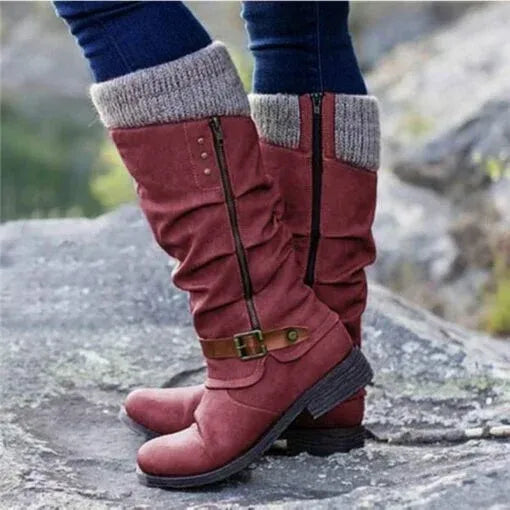 Gunnora Women's Knee-High Boots with Knit Shaft, view 2 - Elena Harper