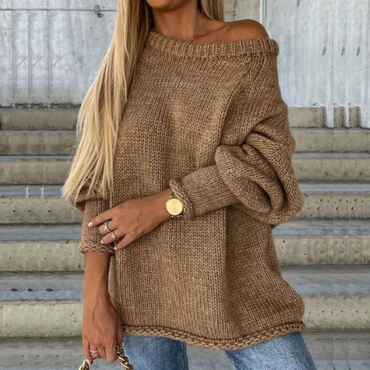 Halvena Women's Off-the-Shoulder Oversized Knit Sweater - Elena Harper