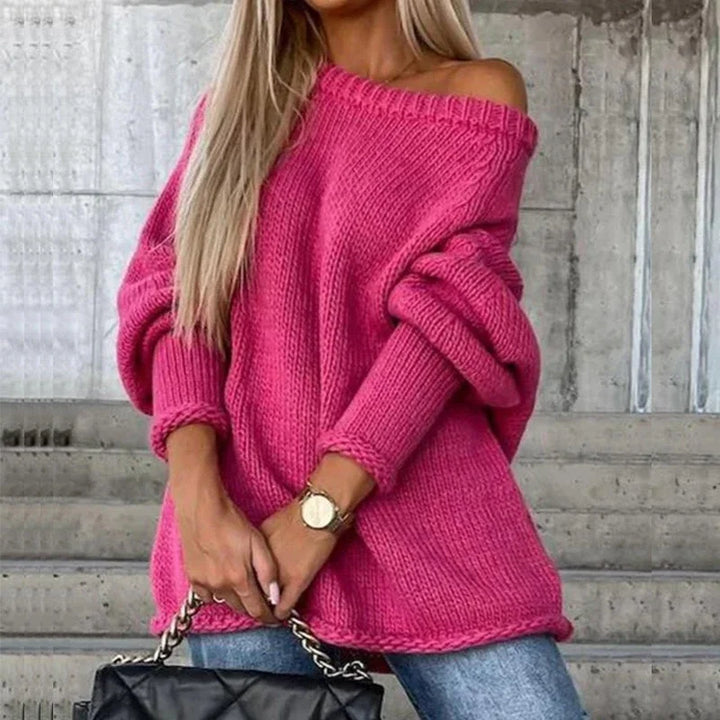 Halvena Women's Off-the-Shoulder Oversized Knit Sweater, view 2 - Elena Harper