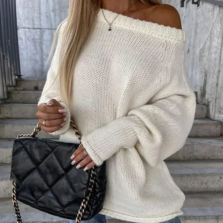 Halvena Women's Off-the-Shoulder Oversized Knit Sweater, view 3 - Elena Harper