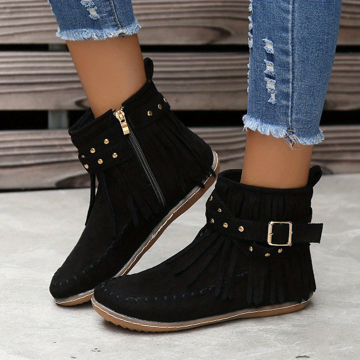 Halvken | Women's Ankle Boots with Fringe Flat