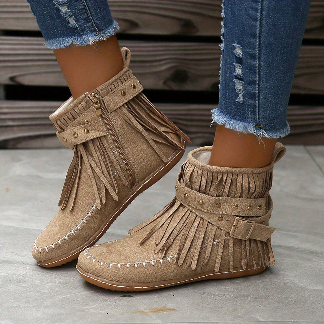 Halvken | Women's Ankle Boots with Fringe Flat