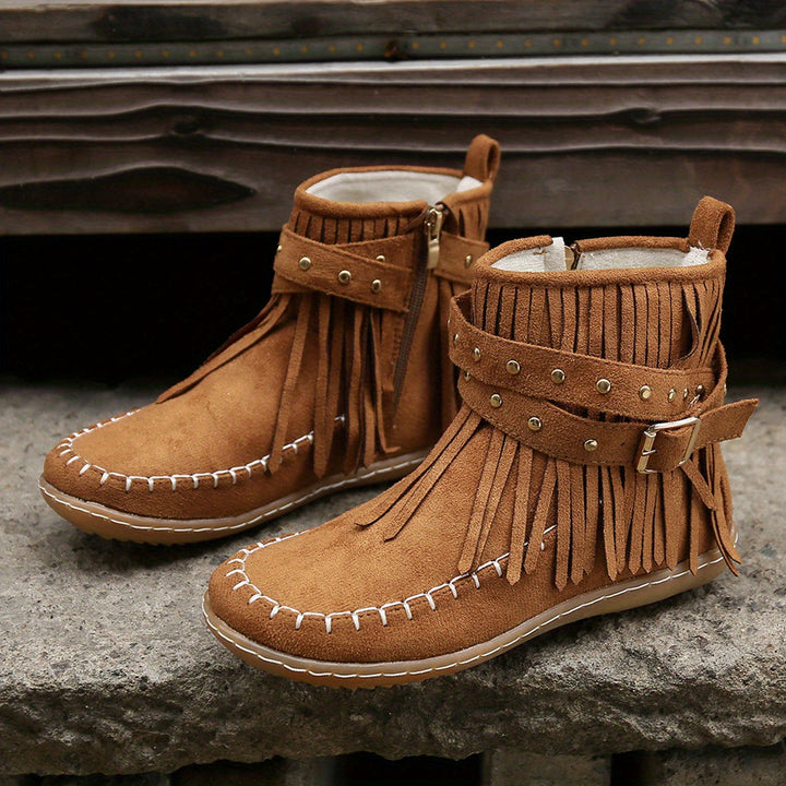 Halvken | Women's Ankle Boots with Fringe Flat
