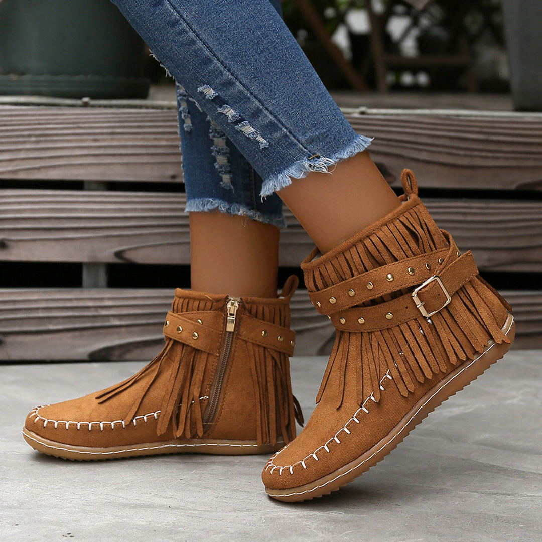 Halvken | Women's Ankle Boots with Fringe Flat