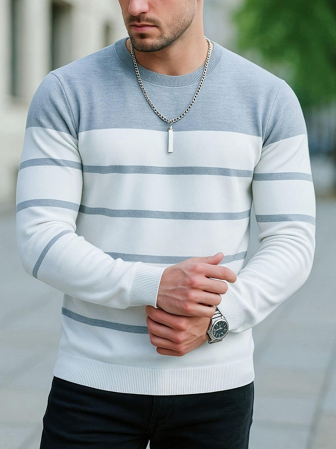 Halvorn | Men's Striped Crew Neck Sweater