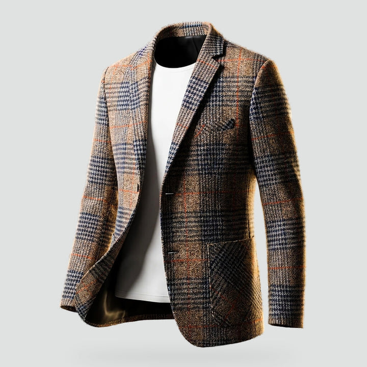 Men's Breathable Wool Blazer with Notch Lapel and Houndstooth Pattern