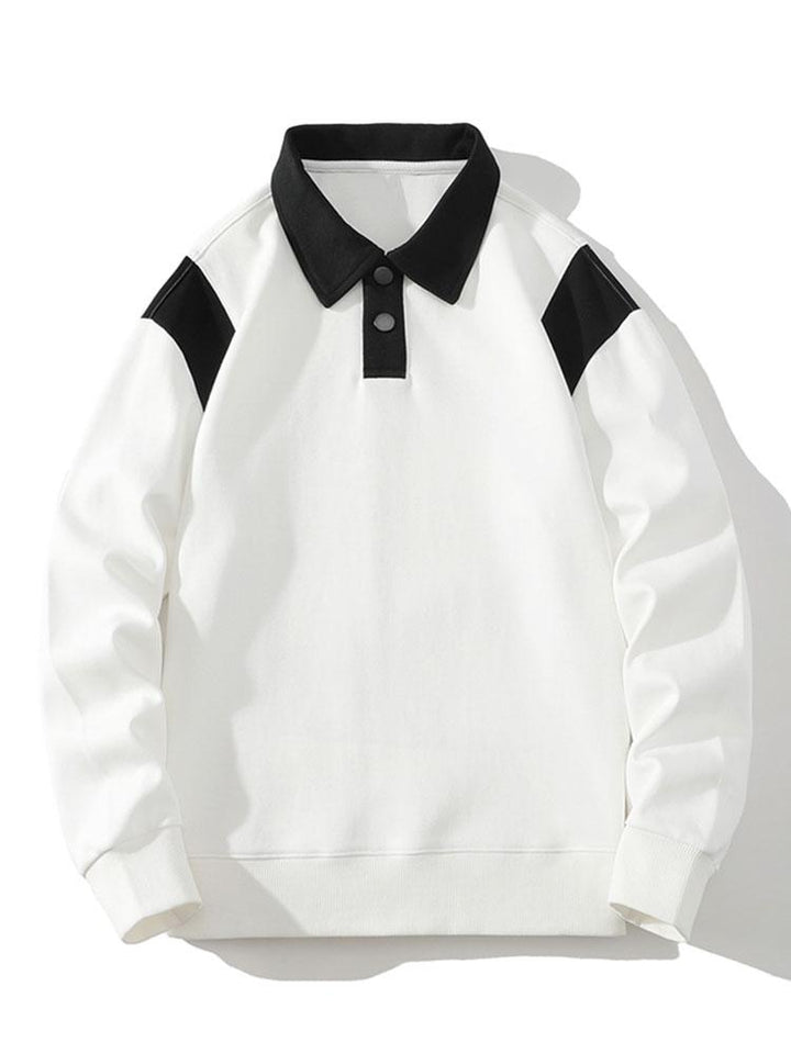 Men's Contrast Polo Collar Sweatshirt - Relaxed Fit
