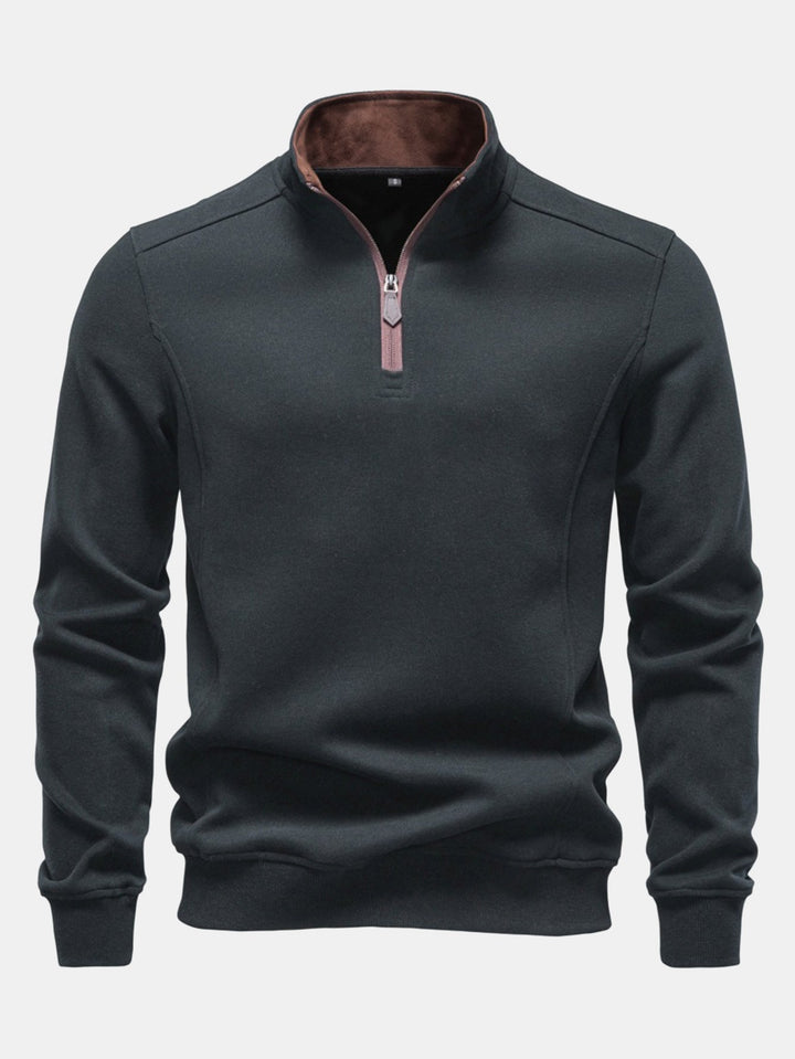 Men's Cotton Blend Quarter Zip Sweatshirt - Casual Pullover