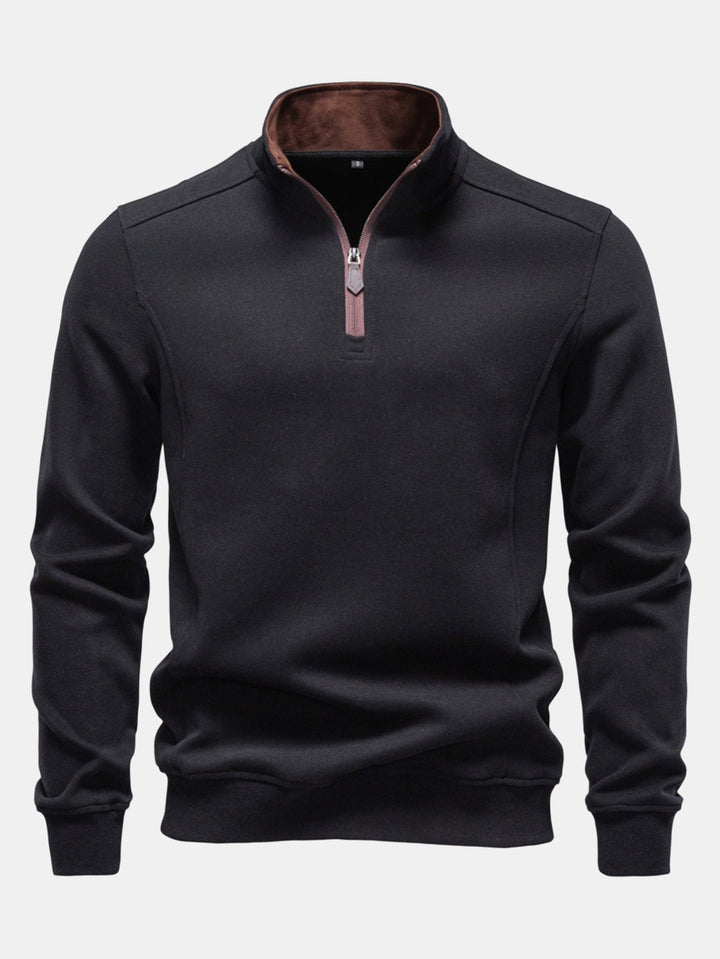 Men's Cotton Blend Quarter Zip Sweatshirt - Casual Pullover