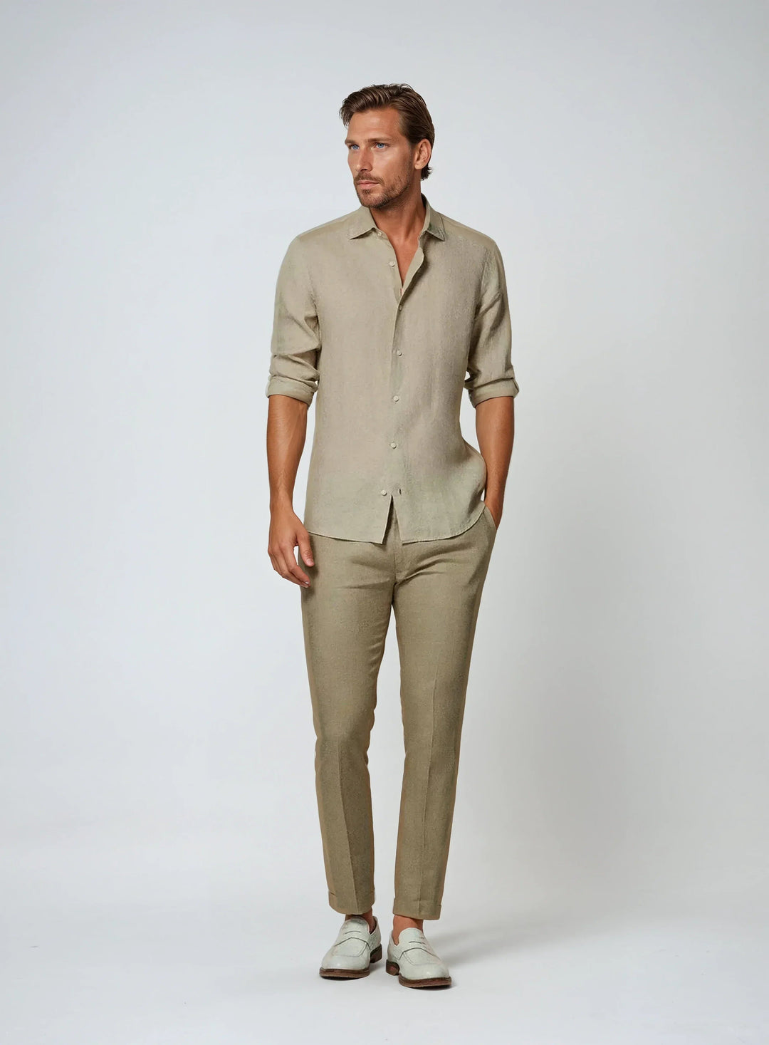 Men's Linen Shirt Long Sleeves Slim Fit