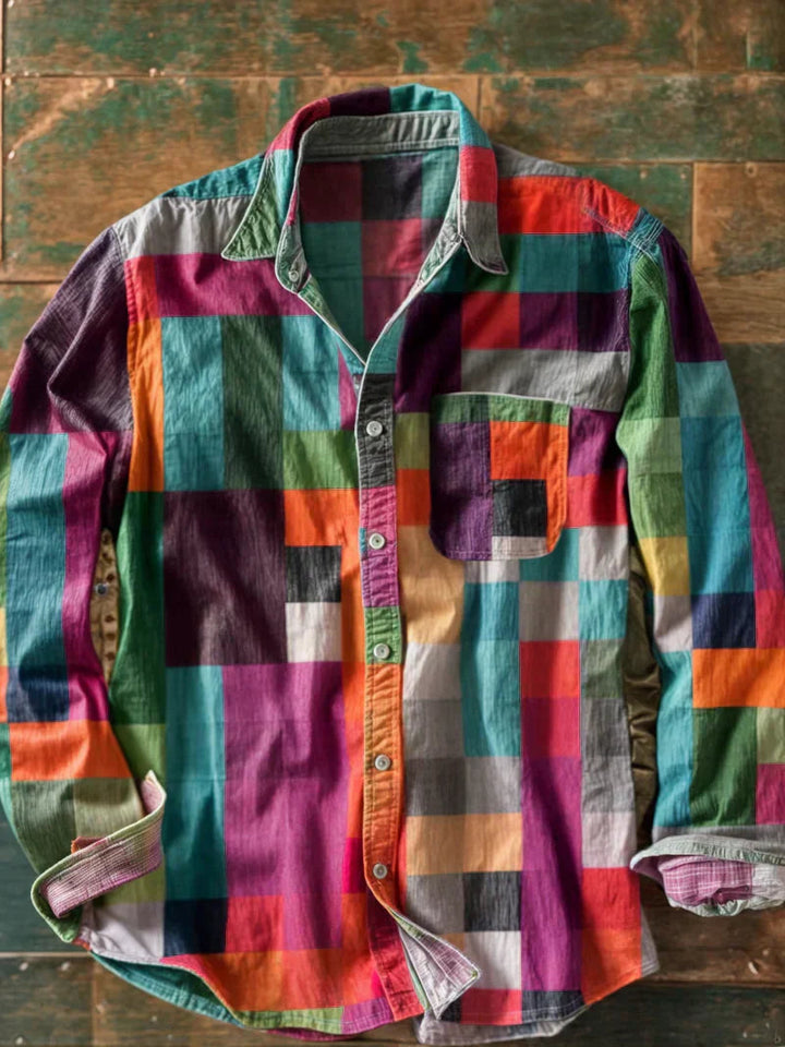 Men's Patchwork Shirt - Colorful Relaxed Fit